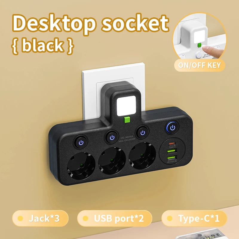 EU Plug Power Strip  Outlets Two specifications with or without USB Type-C port Wall Charger for Home Office