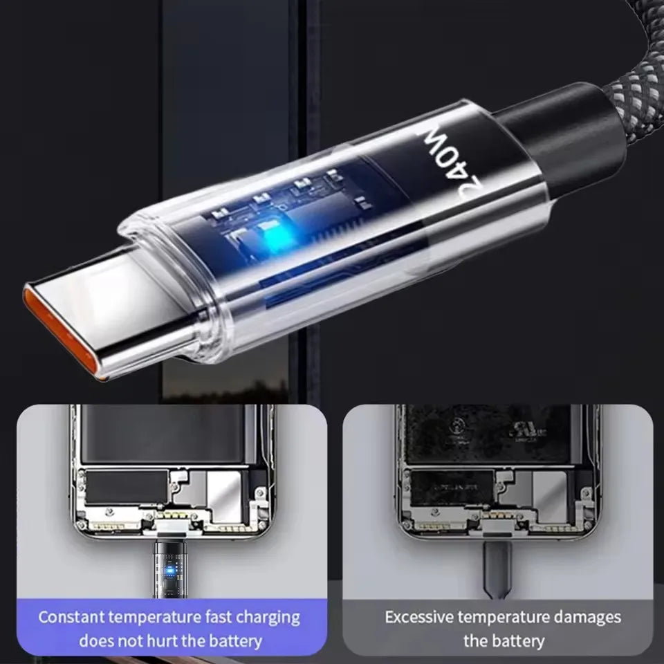 240W Nylon USB Type C Super Fast Charging Cable For Samsung Xiaomi Huawei Honor LED Digital Display USB C Charger Data Cord