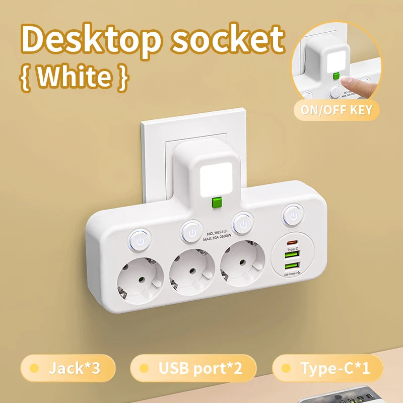 EU Plug Power Strip  Outlets Two specifications with or without USB Type-C port Wall Charger for Home Office