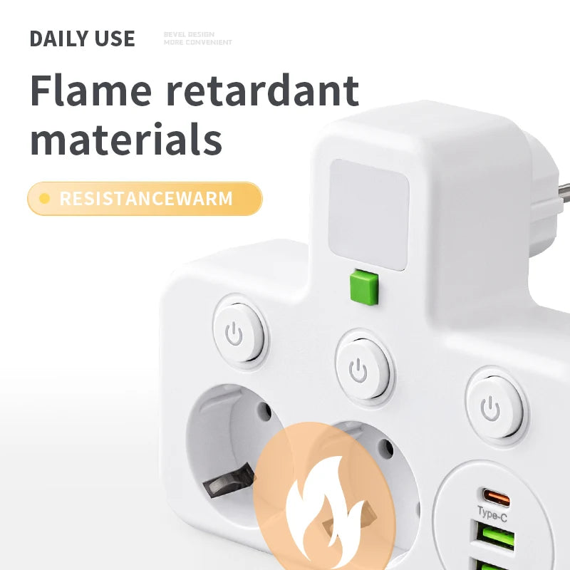 EU Plug Power Strip  Outlets Two specifications with or without USB Type-C port Wall Charger for Home Office