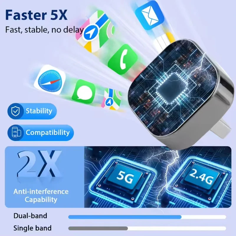 New 2in1 Wired to Wireless CarPlay Adapter, Android Auto Dongle, High-Quality Car Accessory Smart Box 5GHz WiFi Type-C/USB