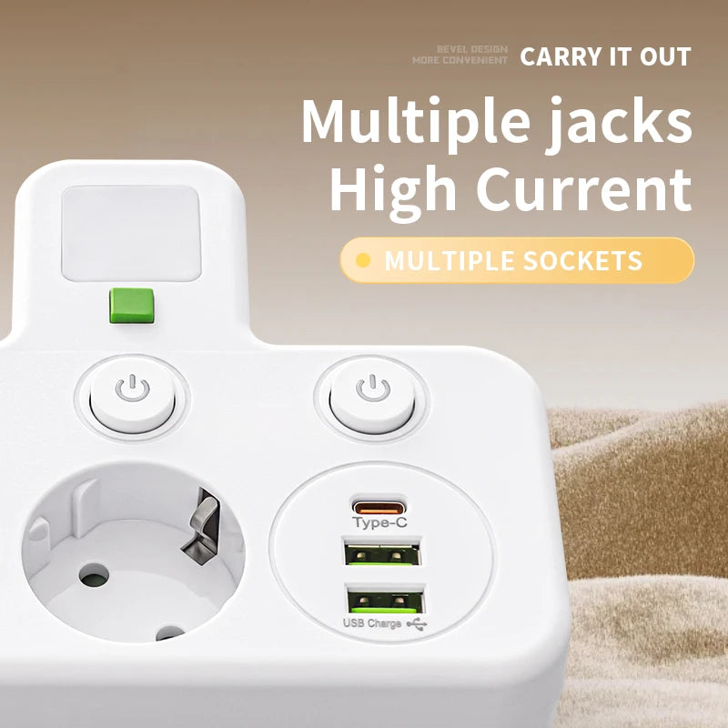 EU Plug Power Strip  Outlets Two specifications with or without USB Type-C port Wall Charger for Home Office